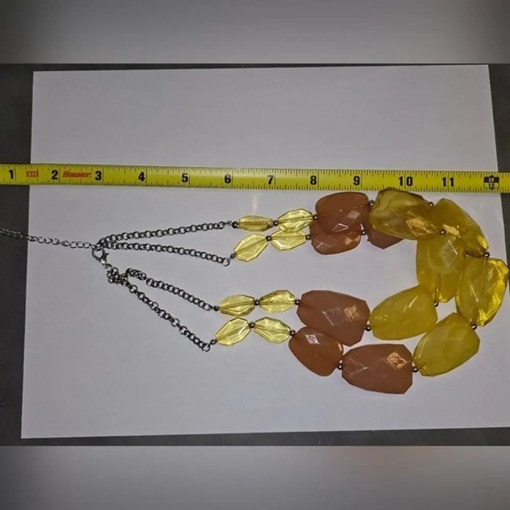 Treska Yellow Peach Chunky Faceted Bead Double Strand Statement Bib Necklace New
